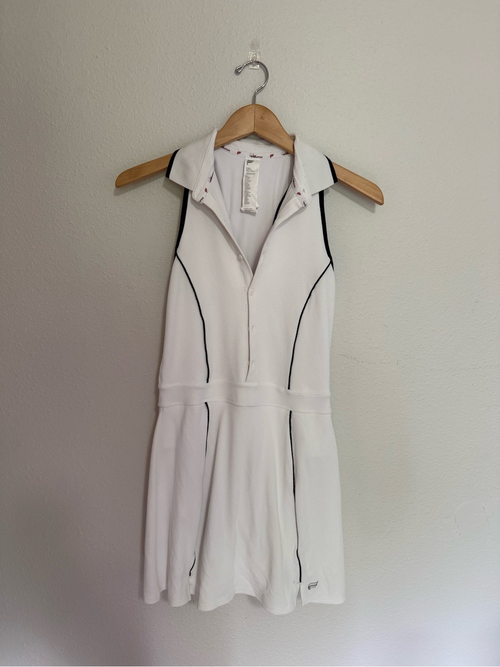 Fabletics White Sleeveless Polo Dress with Black Piping